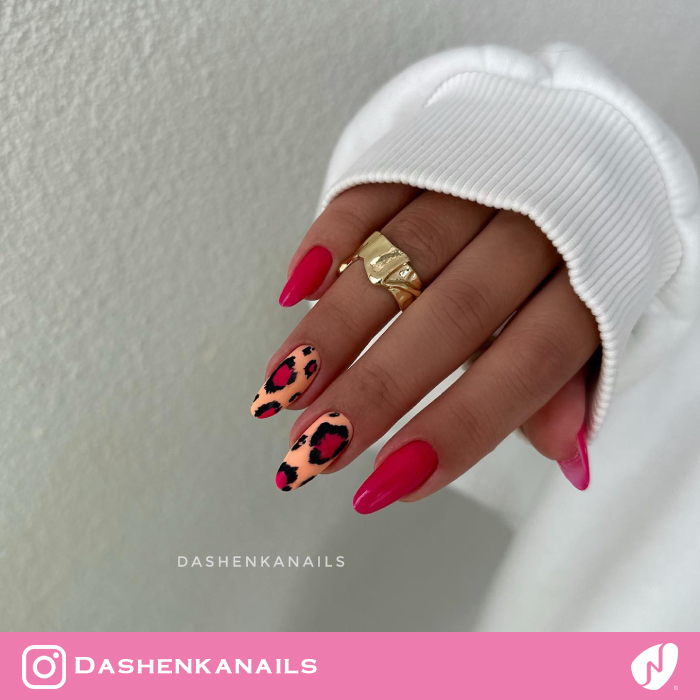 Peach and Pink Leopard Print Nails
